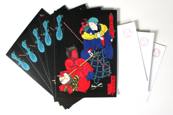 shamisen ukiyo-e woodblock print postcard