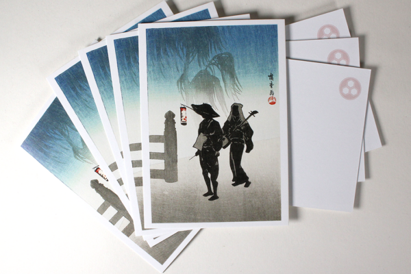 shamisen ukiyo-e woodblock print postcard